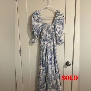 SOLD Blue and White Smocked Maxi Dress